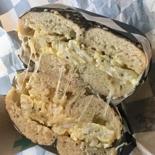 Egg and cheese on an everything bagel