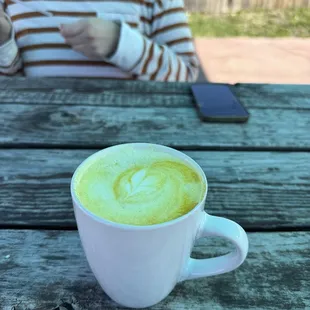 outdoor seating &amp; a tumeric infused latte