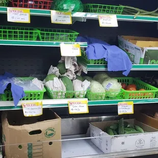 vegetables on shelves