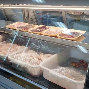 The meat case.