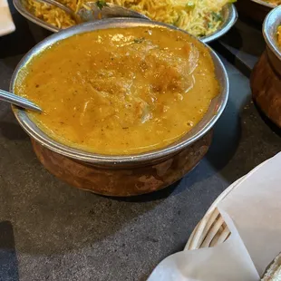 Chicken Korma (Bottom). Lamb Biryani (Top).