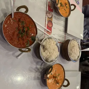Chicken tikka masala and lamb vindaloo