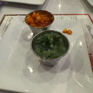 Sauces that came for the table with crunchy bread!