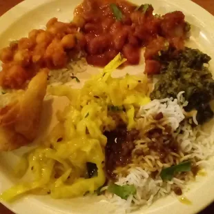 Plate of veggie options from buffet