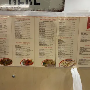 a menu on the wall