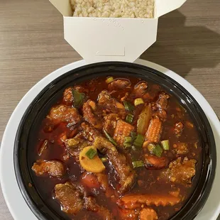 Szechuan Lamb (medium spice) and Brown Rice - Delicious !!!