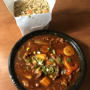 Blah Szechuan Beef Spicy (Had zero spice and zero flavor) and Fried Rice which was good.