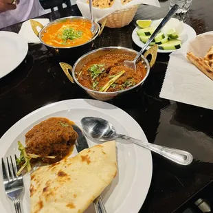 Mutton Curry, Butter Chicken, Tandoori Lachha Paratha Plain Rice and Butter Naan