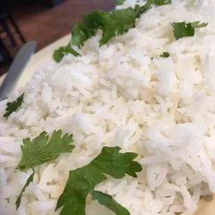 Fluffy and flavorful rice is the perfect compliment to the curry dish.