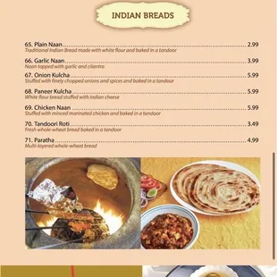 the menu for tandoori's cafe