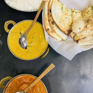 chicken tikka masala , veg korma , rice and garlic naan