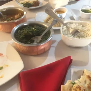 Lamb Curry , Spinach Lamb, Garlic Naan, Chicken Momo