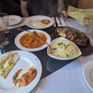 Chicken Tikka masala, Tandoori Lamb Boti Kebab, Garlic Naan