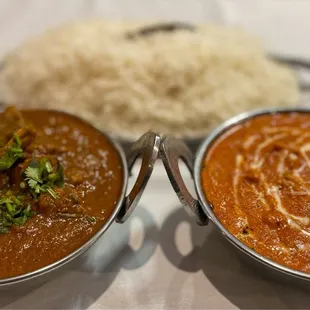 Goat Curry (left) and Butter Chicken (right).  Both are amazing!