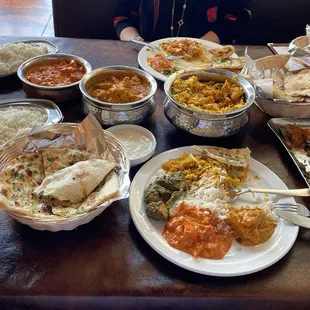 Butter chicken; Tikka Masala, Saag paneer, assorted naan, chicken Biriyani, and vegitable mixed appetizer
