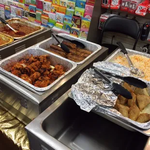 Warming trays with the day's menu