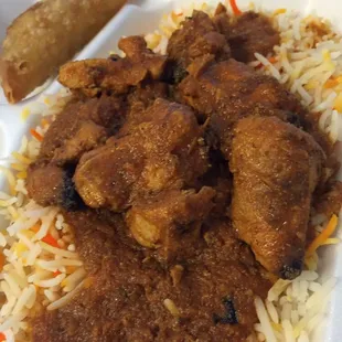 Chicken tikka masala and a ground chicken samosa