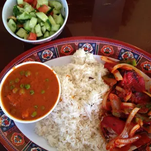 Mateer Paneer and Tandoori Chicken.  Cucumber Tomato relish.