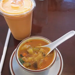 Mango Lasse and Lentil Soup starter.