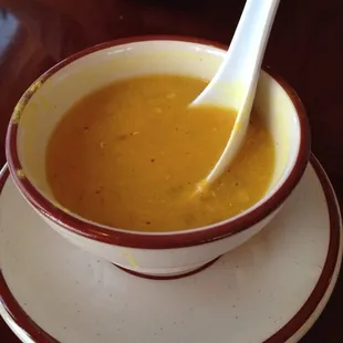 The soup that came with the lunch combo. I believe it&apos;s lentil or potato.