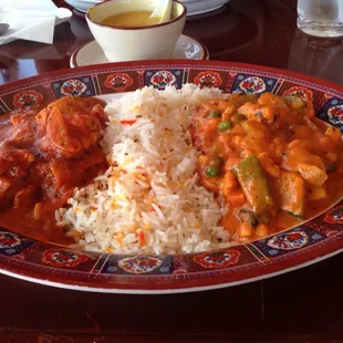 Chicken kahari on the left vegetable korma on the right.