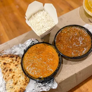 Onion naan, Chicken tikka masala, Garlic chicken
