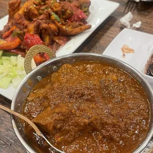 Lamb Vindaloo and spicy chicken appetizer