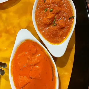 Paneer tikka masala and chicken tikka masala