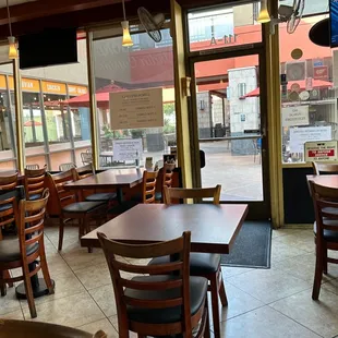 tables and chairs in a restaurant