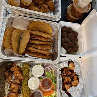 Wings, sambusas, mixed plate, falafel, chicken cubes