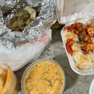 Chicken Tikka Masala, Garlic Naan, Tandori Shrimp