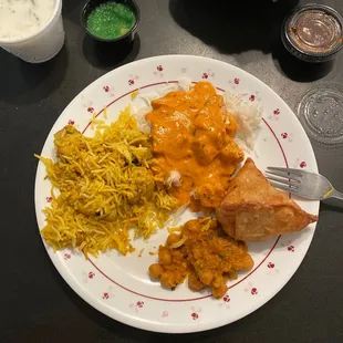Chicken Biryani, Butter chicken, samosa,
