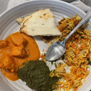 Take out: chicken tikka, palak paneer and chicken Biriyani