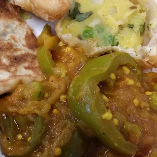 Catered Lunch: Samosas (meh) and Baingan Bharta (spicy)...