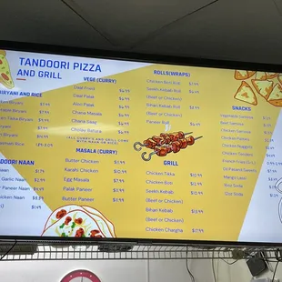 a menu on a large screen