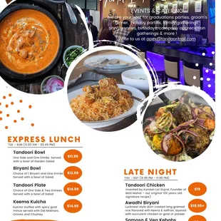 Events &amp; Catering, night menu