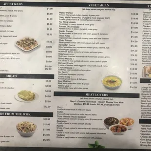 the menu for the restaurant