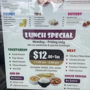 Lunch special menu