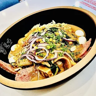 Seasame Savory Mix w/ Assorted Vegetables, Spam, Tofu, Quail Eggs, and Noodles *** Photo Credit (@youngevie707, on Instagram)