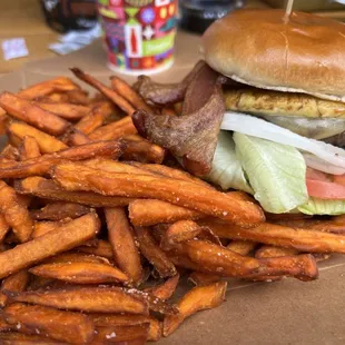 Wagyu Hawaiian Cheeseburger with Sweet Potato Fries