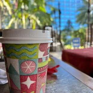 a coffee cup on a table