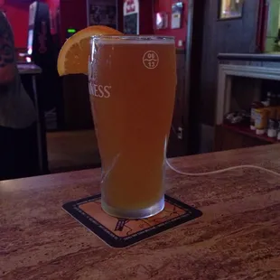 Frosty cold Blue Moon with orange slice. 90 degrees outside, re-fresh-ing!