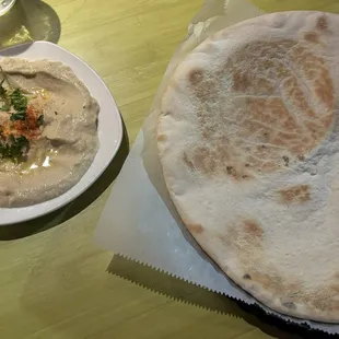 Baba ghanoush with homemade pita bread. The bread was excellent!