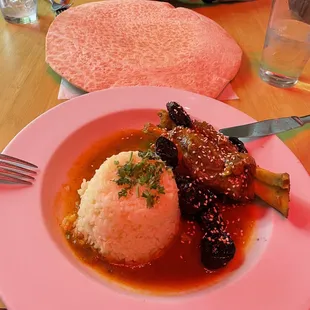 Tangine lamb with side of dried fruit and pita bread