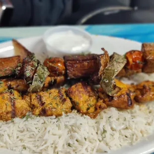 Chicken kebab with veggie skewer