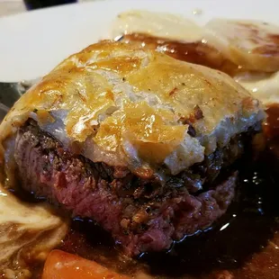 Beef Wellington cooked perfect.