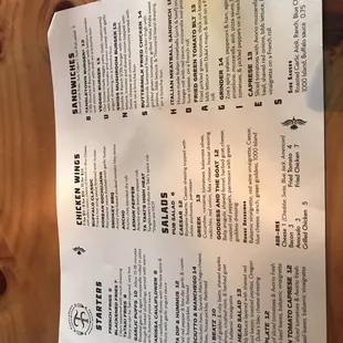 a menu on a table