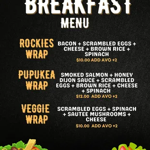 Breakfast Menu! Until 11am.