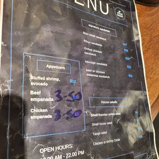 Picture of menu.