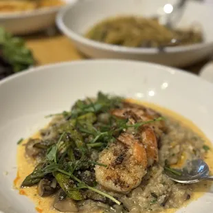 Mushroom Risotto with Asparagus and shrimp